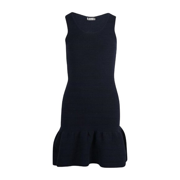 SANDRO Scoop Neck Ribbed Mini Dress in Navy Blue Stretch Cotton - Picture 1 of 11